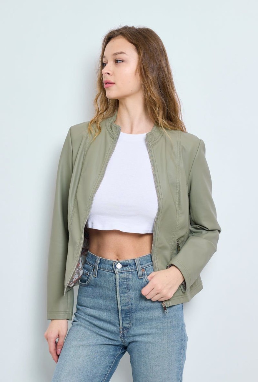 Femme Escandelle Paris | Veste Similicuir A Col Montant