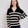 Femme Escandelle Paris | Pull Raye En Maille Noir