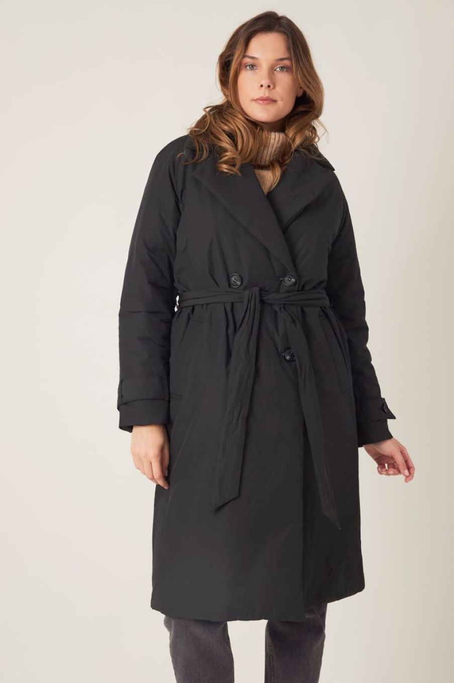 Femme Escandelle Paris | Doudoune Longue Style Trench Noir