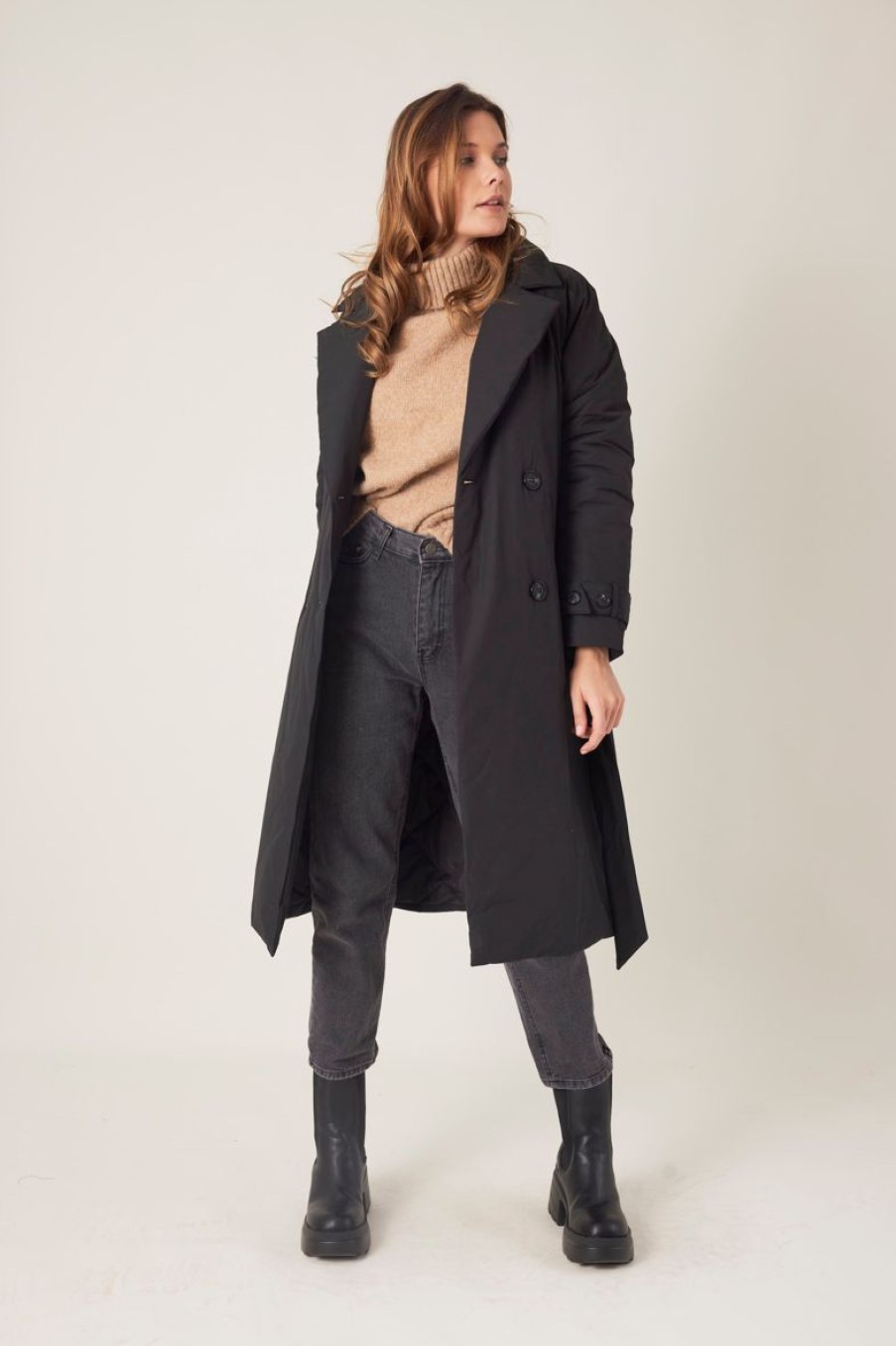 Femme Escandelle Paris | Doudoune Longue Style Trench Noir