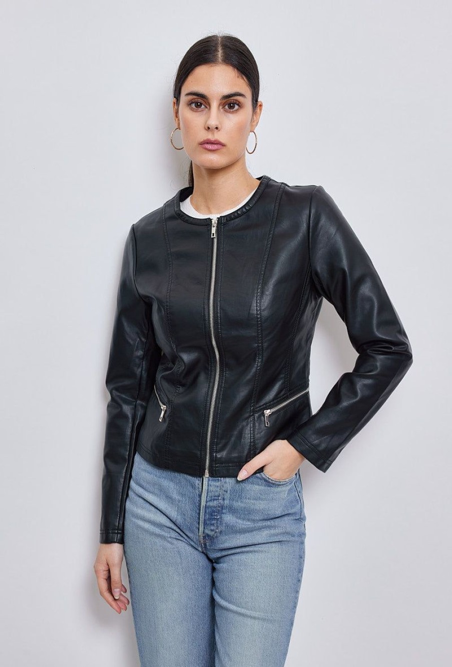 Femme Escandelle Paris | Veste Similicuir Col Rond