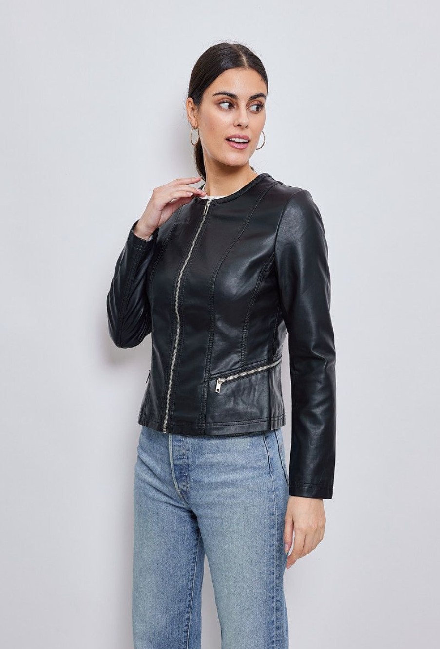 Femme Escandelle Paris | Veste Similicuir Col Rond