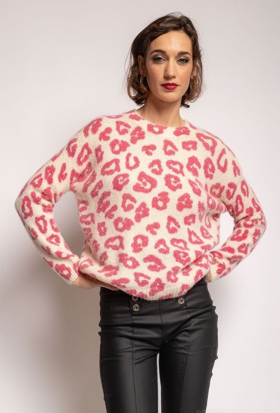 Femme Escandelle Paris | Pull A Imprimes Leopard Noir