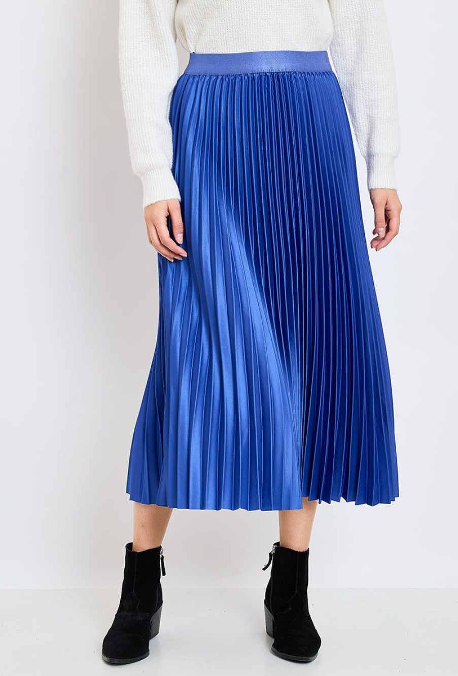 Femme Escandelle Paris | Jupe Midi Plissee Satinee