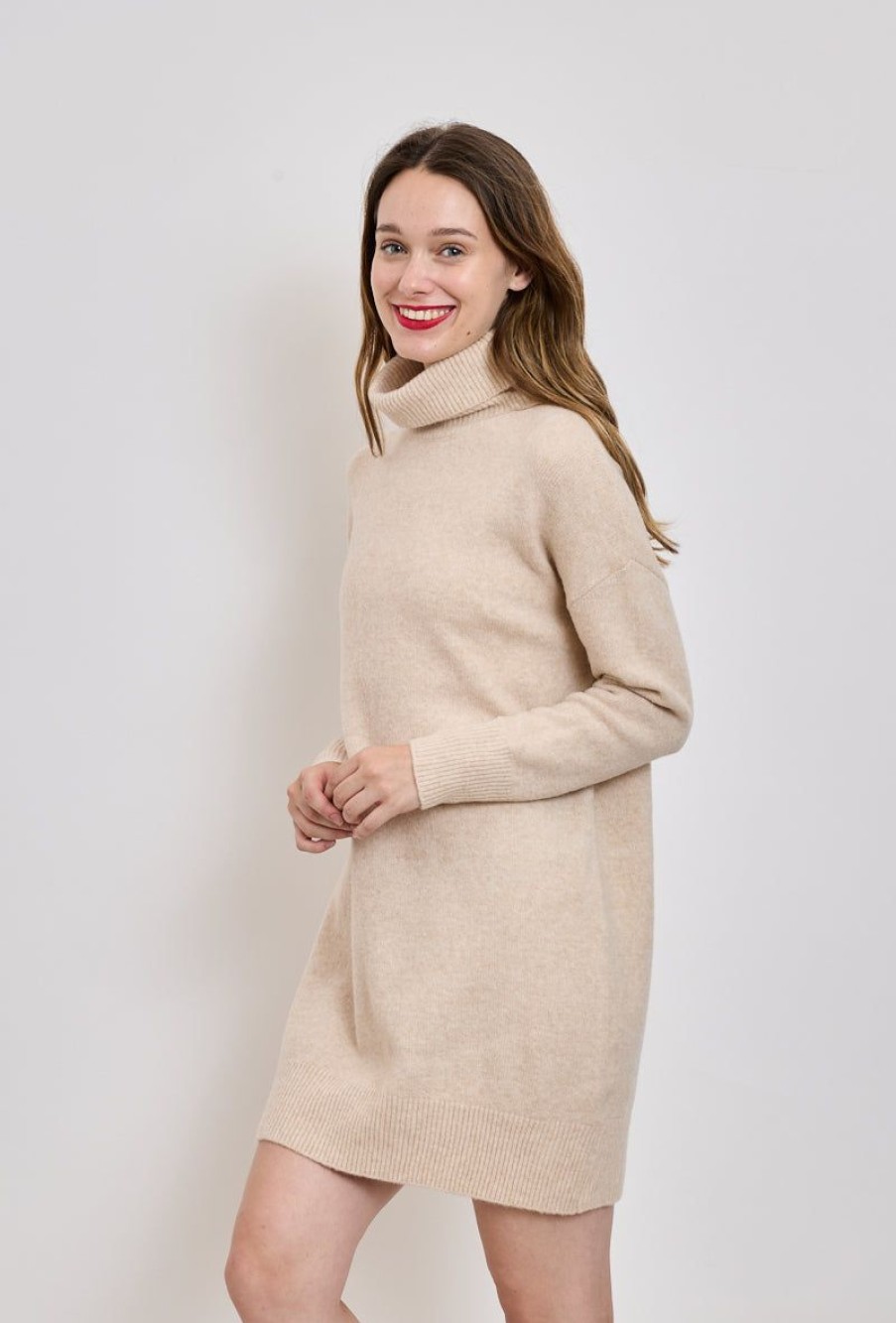 Femme Escandelle Paris | Robe Pull Col Roule En Maille