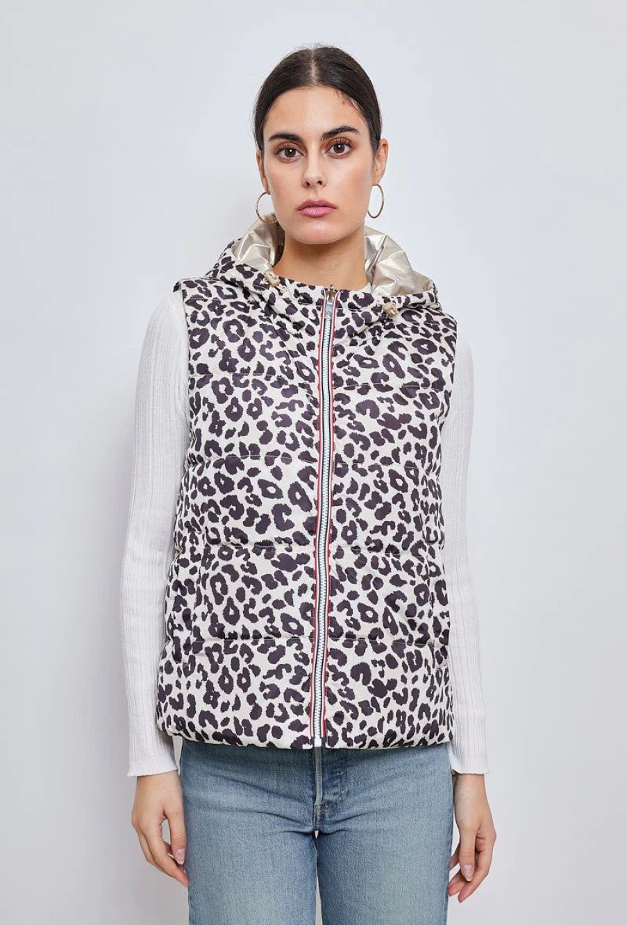 Femme Escandelle Paris | Doudoune Sans Manches Motifs Leopard