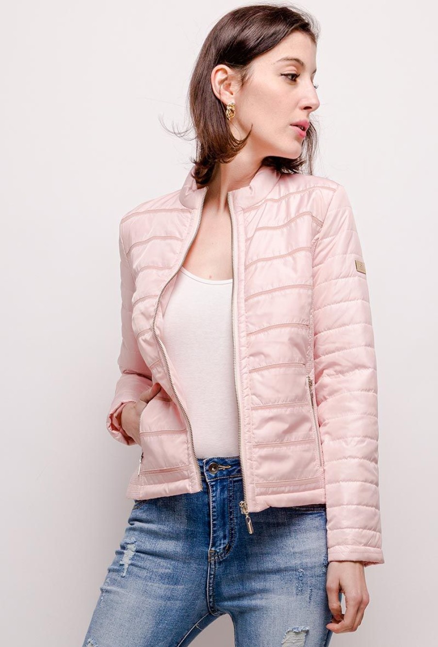 Femme Escandelle Paris | Veste Matelassee Courte Rose