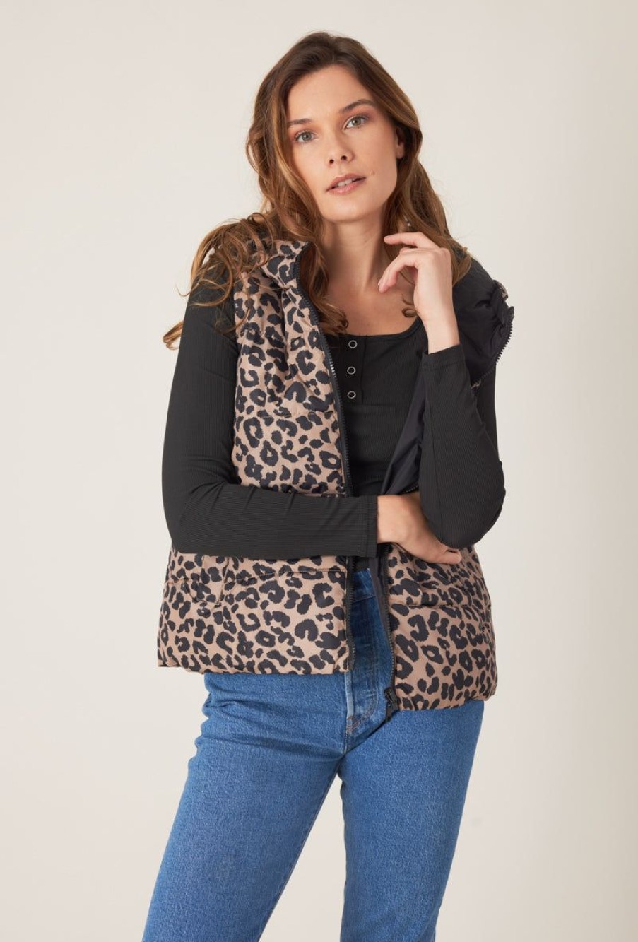 Femme Escandelle Paris | Doudoune Reversible Leopard Sans Manches