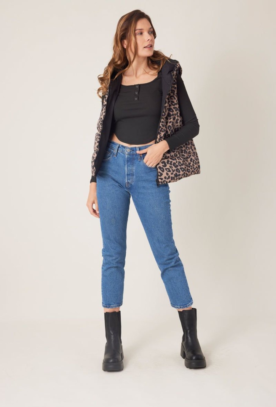 Femme Escandelle Paris | Doudoune Reversible Leopard Sans Manches