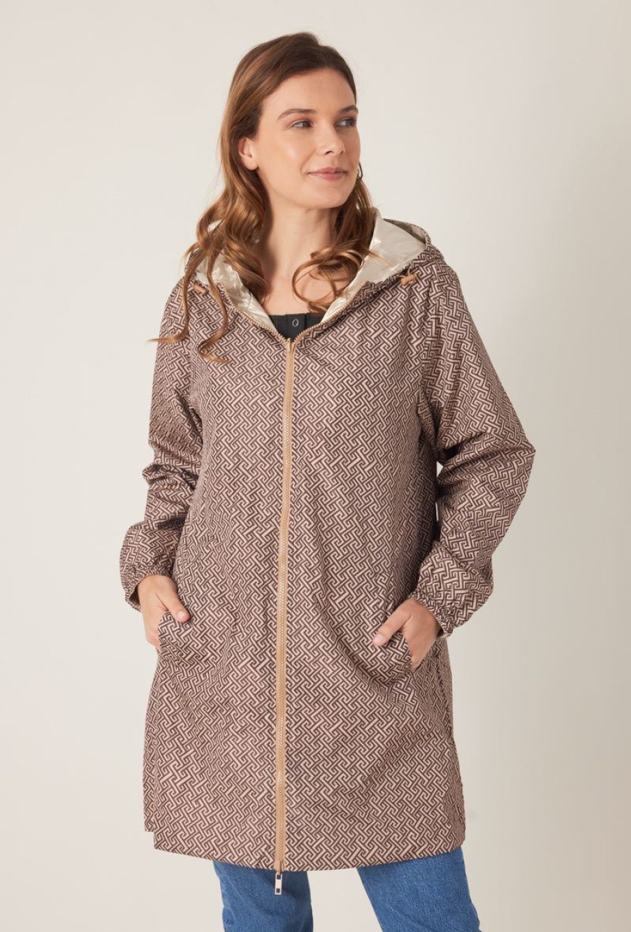 Femme Escandelle Paris | Parka Mi-Longue Reversible A Motifs