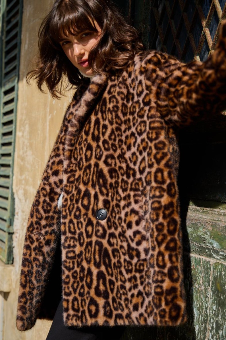 Femme Escandelle Paris | Manteau En Fausse Fourrure Leopard