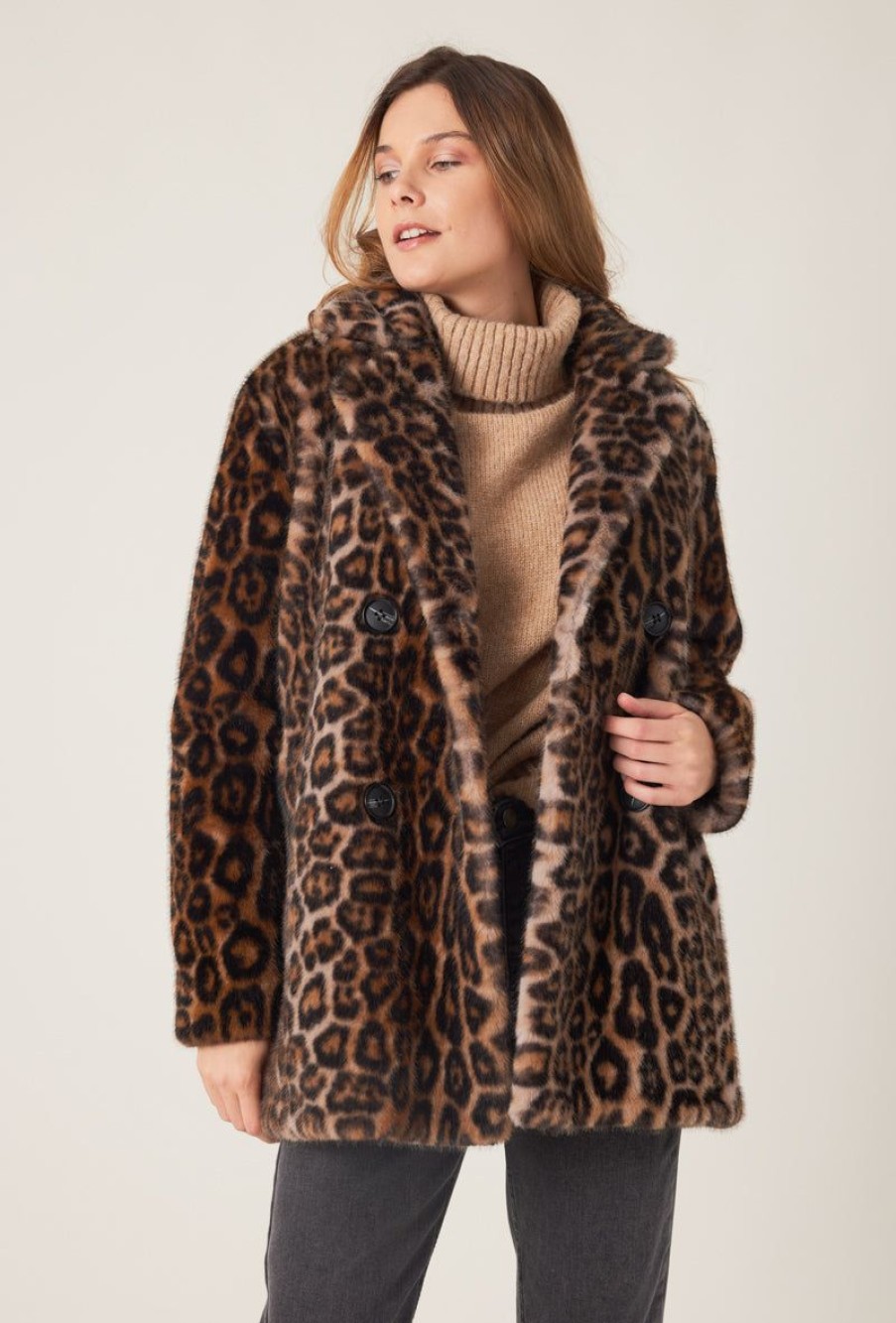 Femme Escandelle Paris | Manteau En Fausse Fourrure Leopard