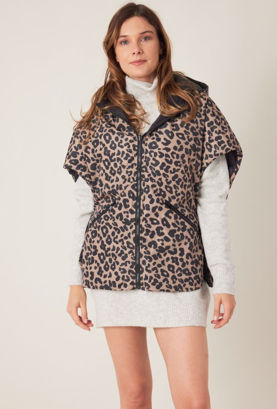 Femme Escandelle Paris | Doudoune-Cape Reversible A Motifs Leopard