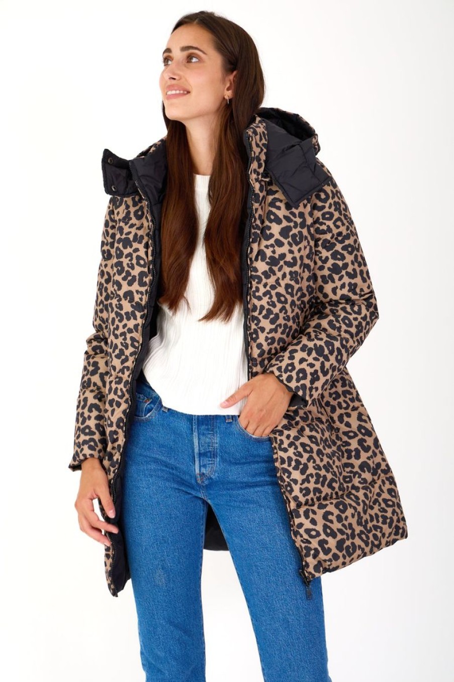 Femme Escandelle Paris | Doudoune Mi-Longue Reversible Leopard