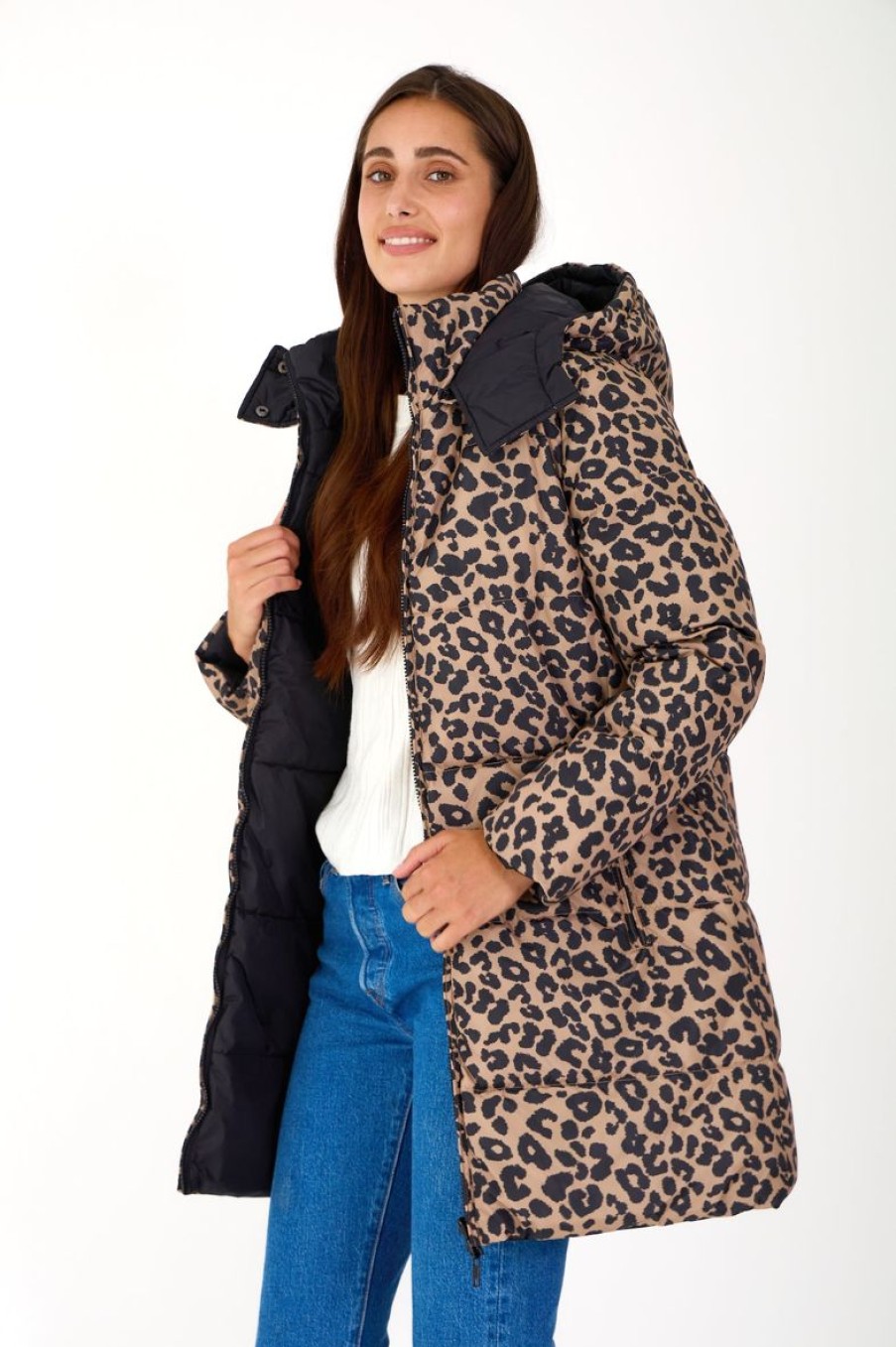 Femme Escandelle Paris | Doudoune Mi-Longue Reversible Leopard