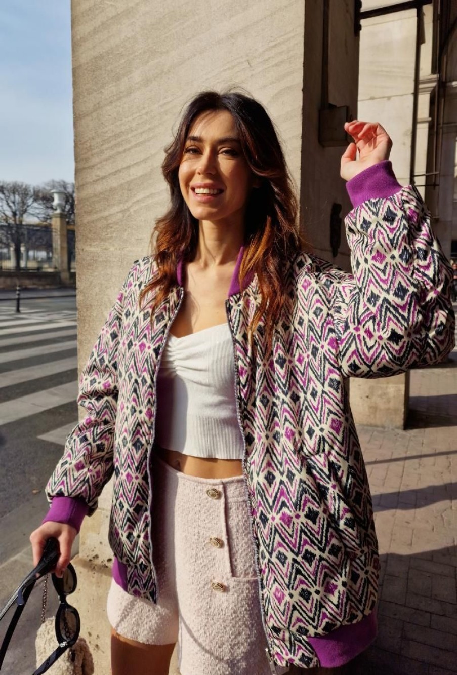 Femme Escandelle Paris | Bomber Reversible A Motifs Azteque