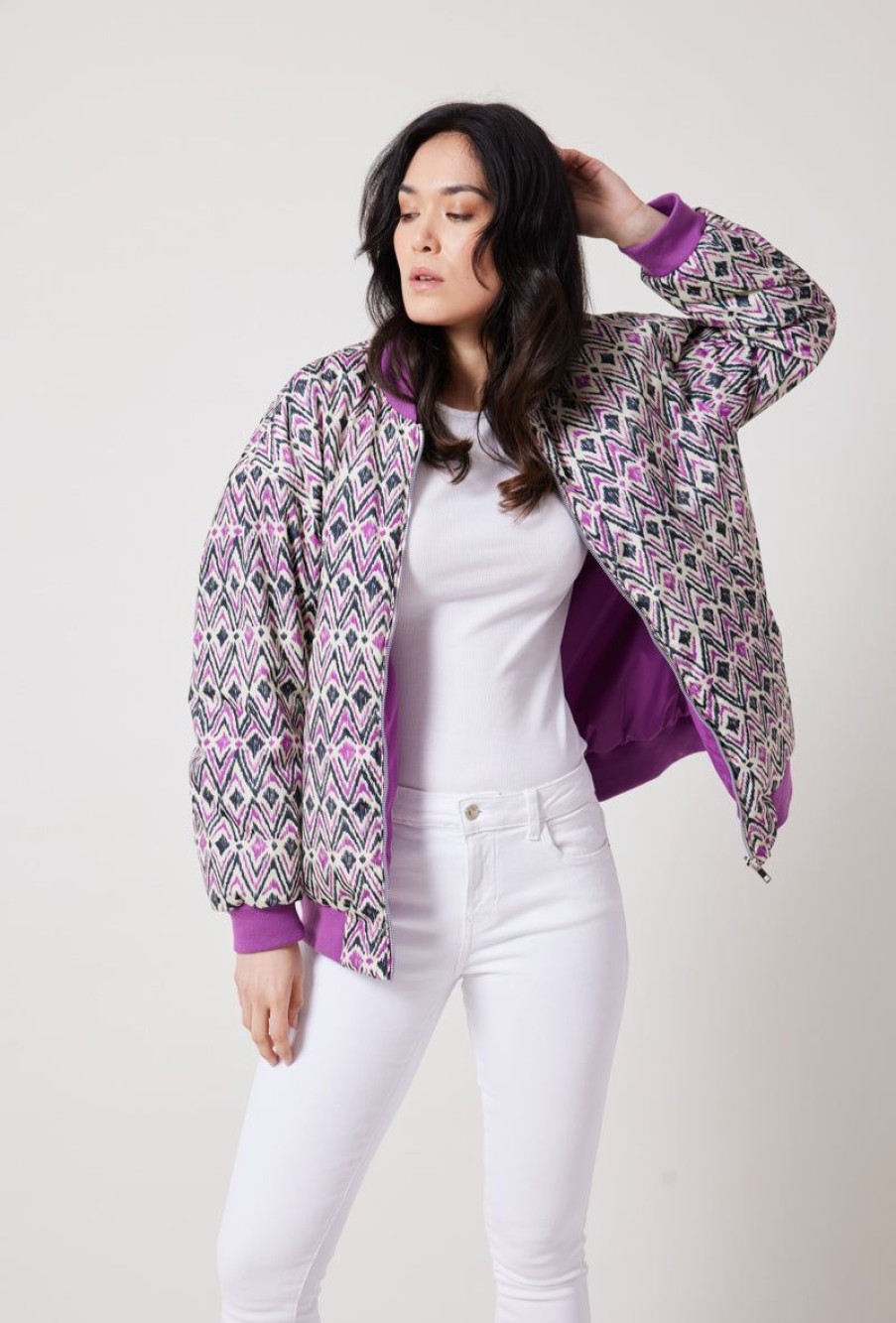 Femme Escandelle Paris | Bomber Reversible A Motifs Azteque