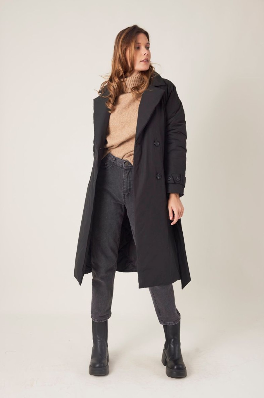 Femme Escandelle Paris | Doudoune Longue Style Trench Noir