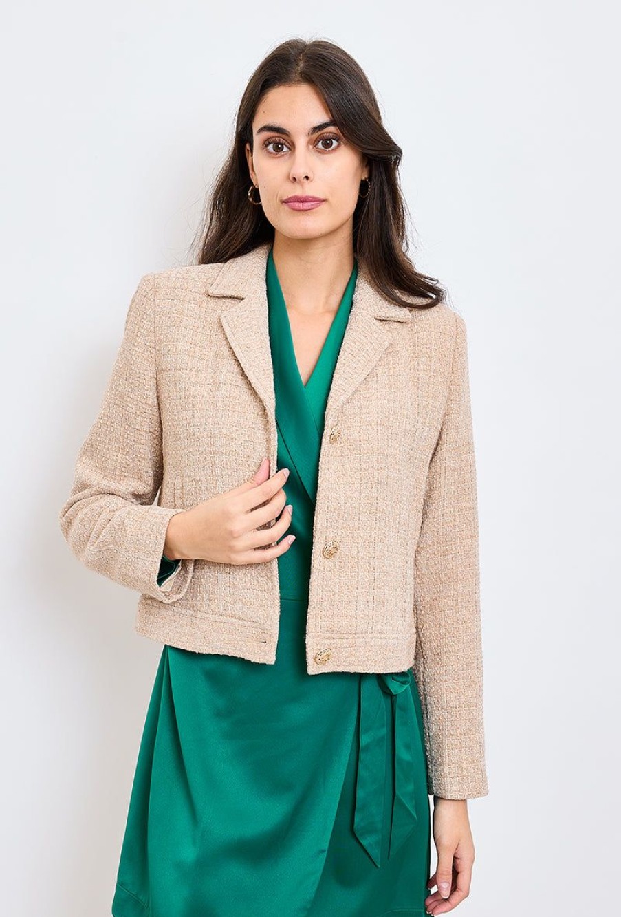 Femme Escandelle Paris | Veste Courte Boutonnee En Tweed