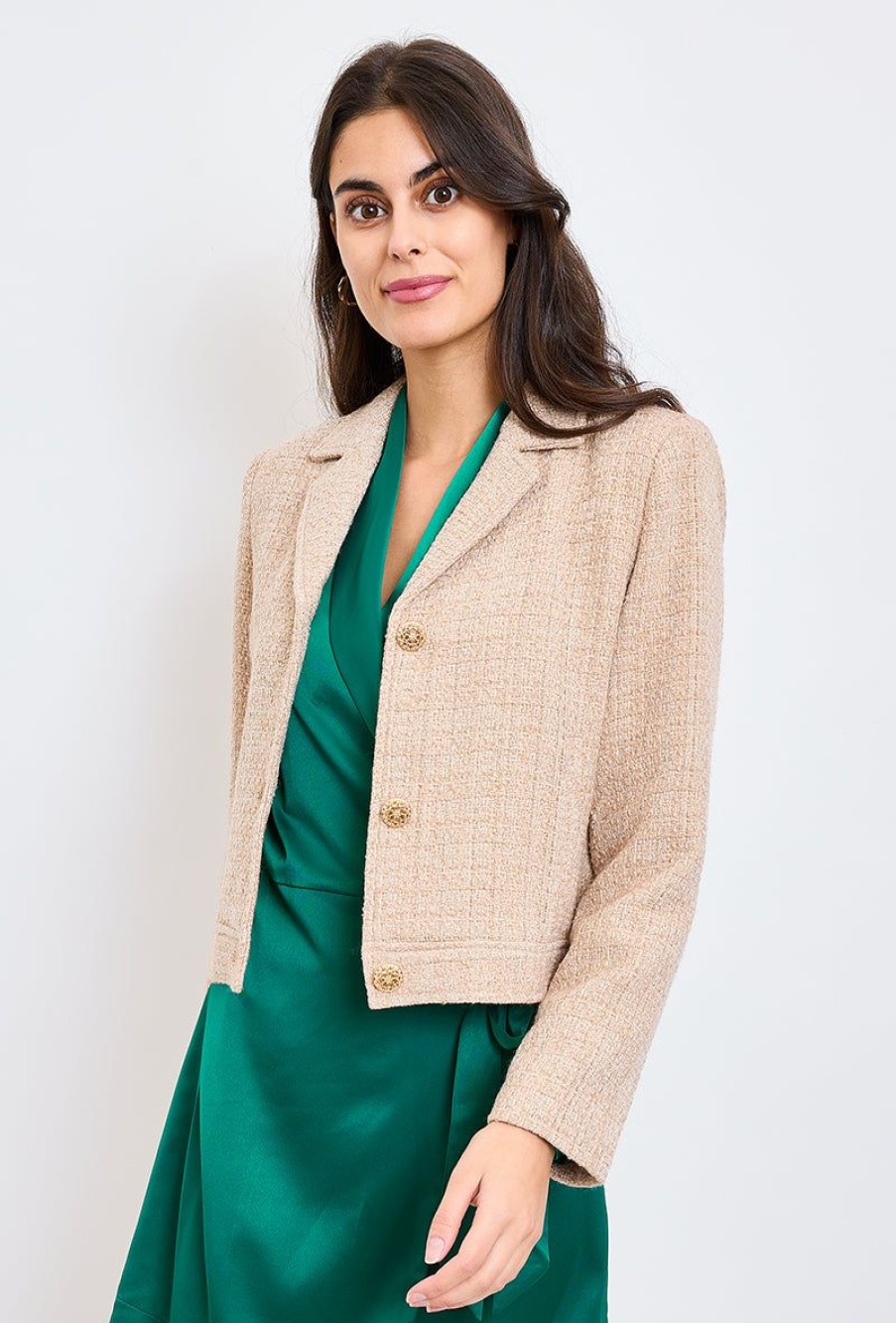 Femme Escandelle Paris | Veste Courte Boutonnee En Tweed