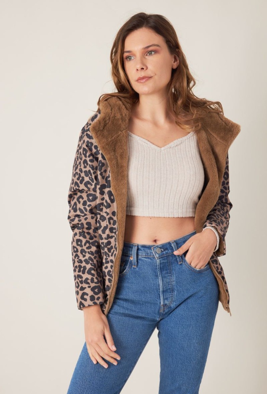 Femme Escandelle Paris | Parka Reversible Fausse Fourrure Motifs Leopard